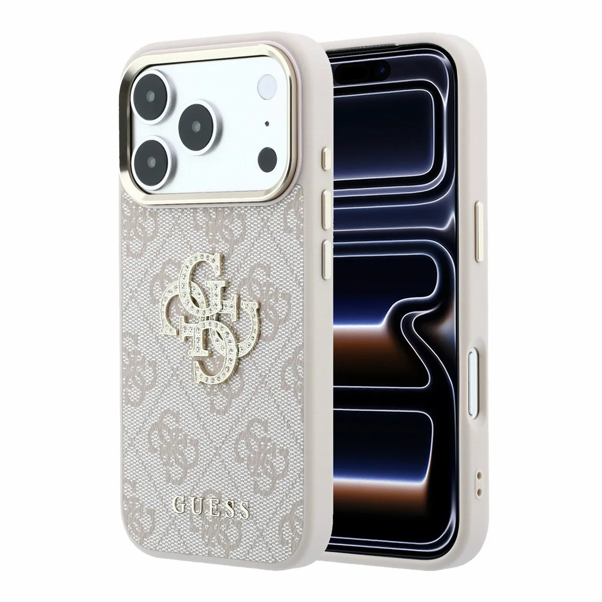 Guess 4G Strass Metal Logo hoesje voor iPhone 17 Pro en iPhone 18 Pro - Roze van Guess – productfoto