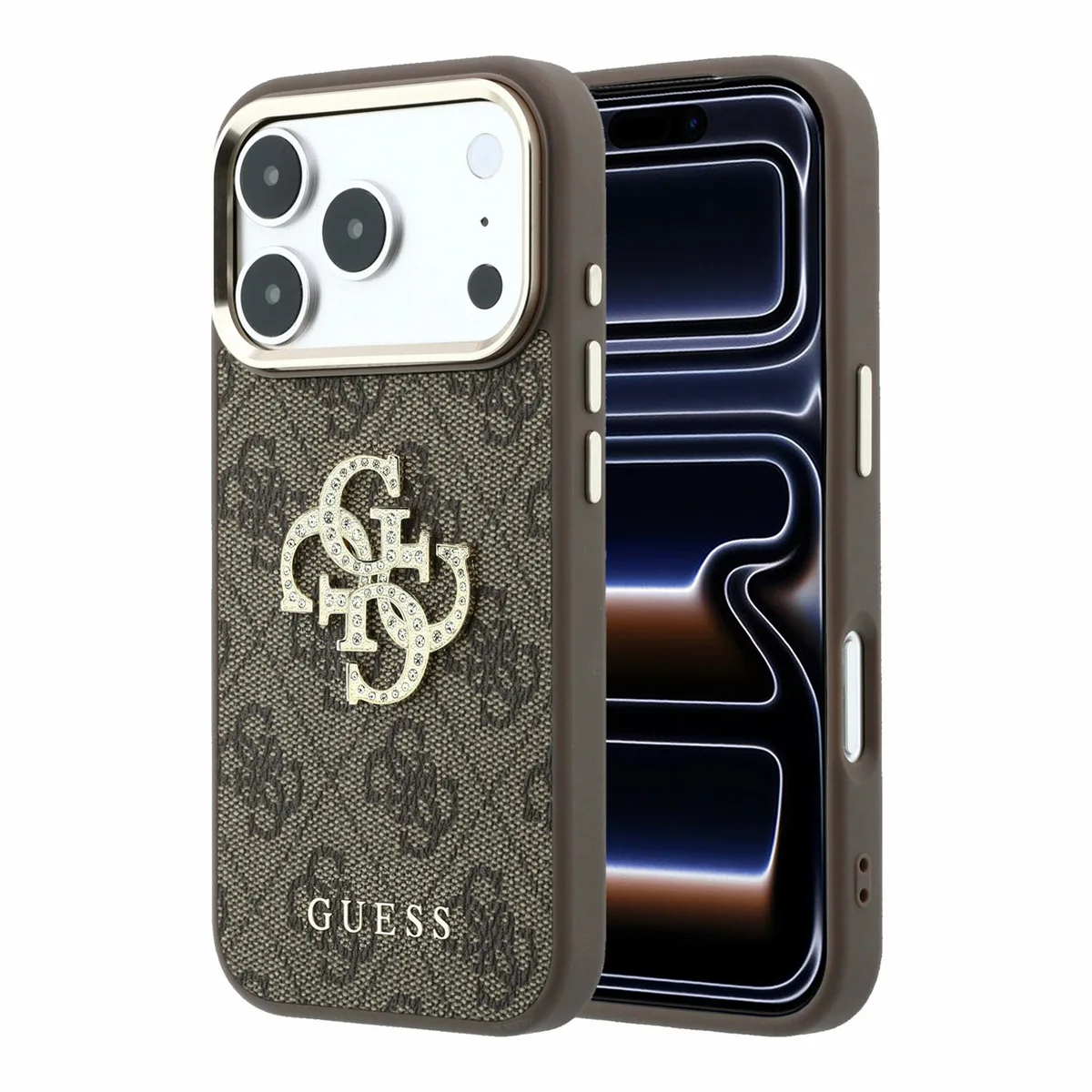 Guess 4G Strass Metal Logo hoesje voor iPhone 17 Pro Max en iPhone 18 Pro Max - Bruin van Guess – productfoto