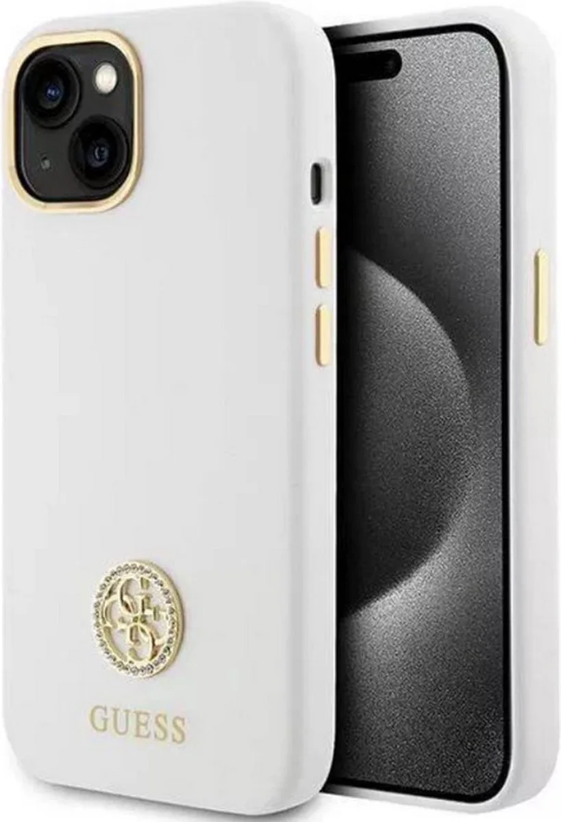 Guess 4G Strass Silicone Back Case - Geschikt voor Apple iPhone 15 (6.1") van Guess in Wit – productfoto