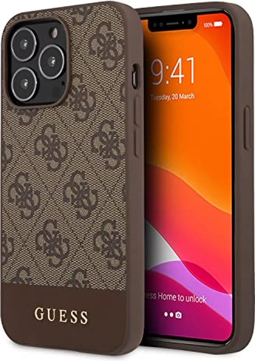 Guess 4G Stripe Back Case - Geschikt voor Apple iPhone 13 Pro Max (6.7") de Guess en Marron – photo produit