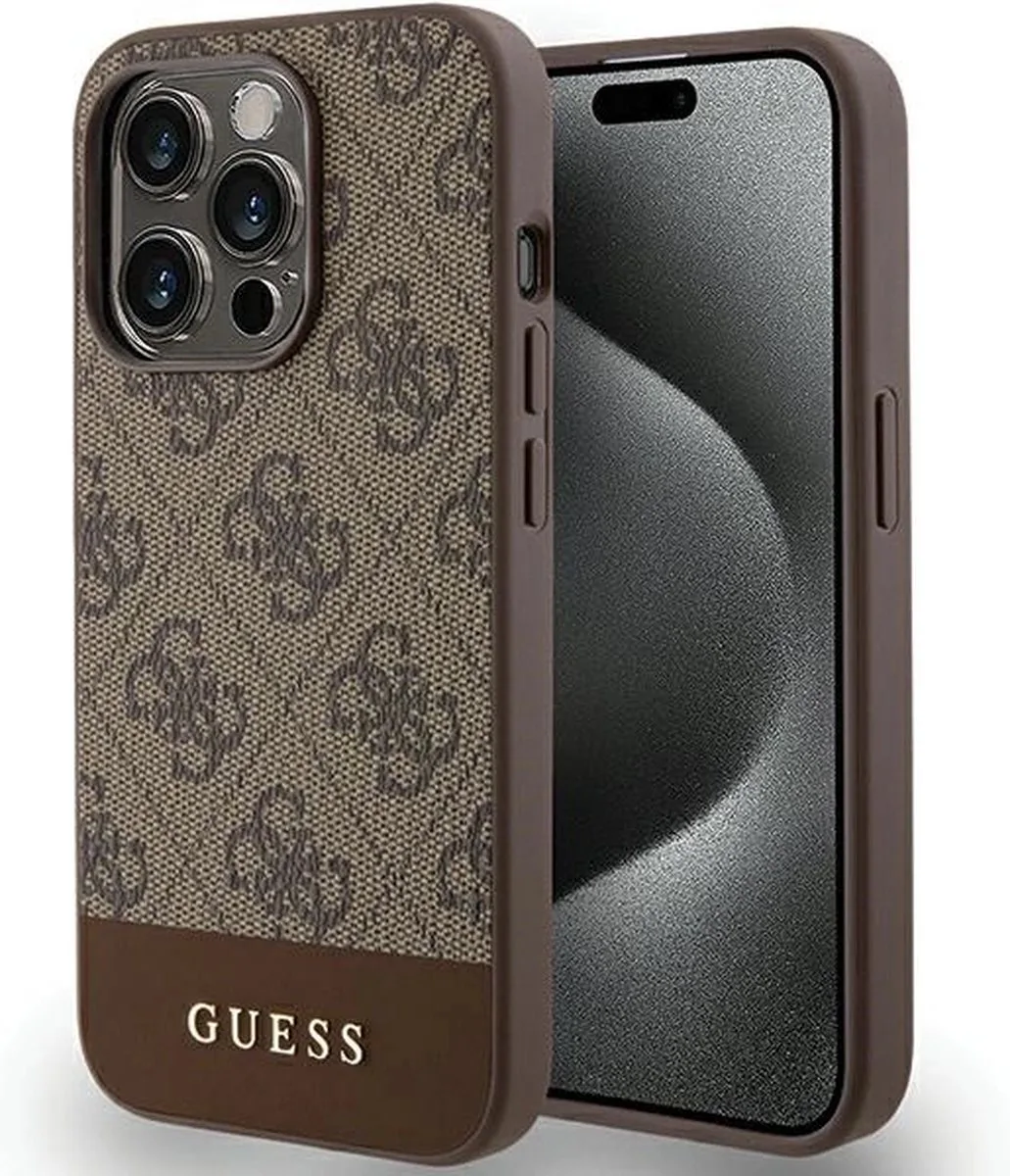 Guess 4G Stripe Back Case - Geschikt voor Apple iPhone 15 Pro Max (6.7") de Guess en Marron – photo produit