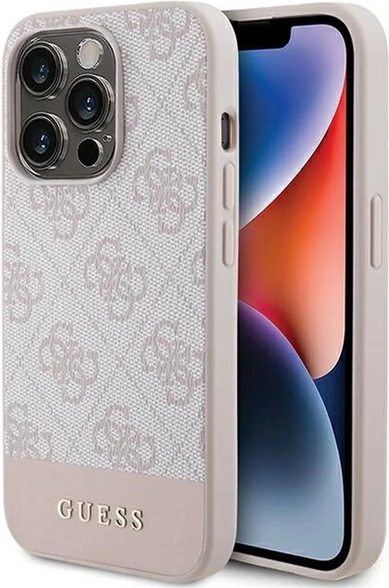 Guess 4G Stripe Back Case - Geschikt voor Apple iPhone 15 Pro (6.1") de Guess en Rose – photo produit