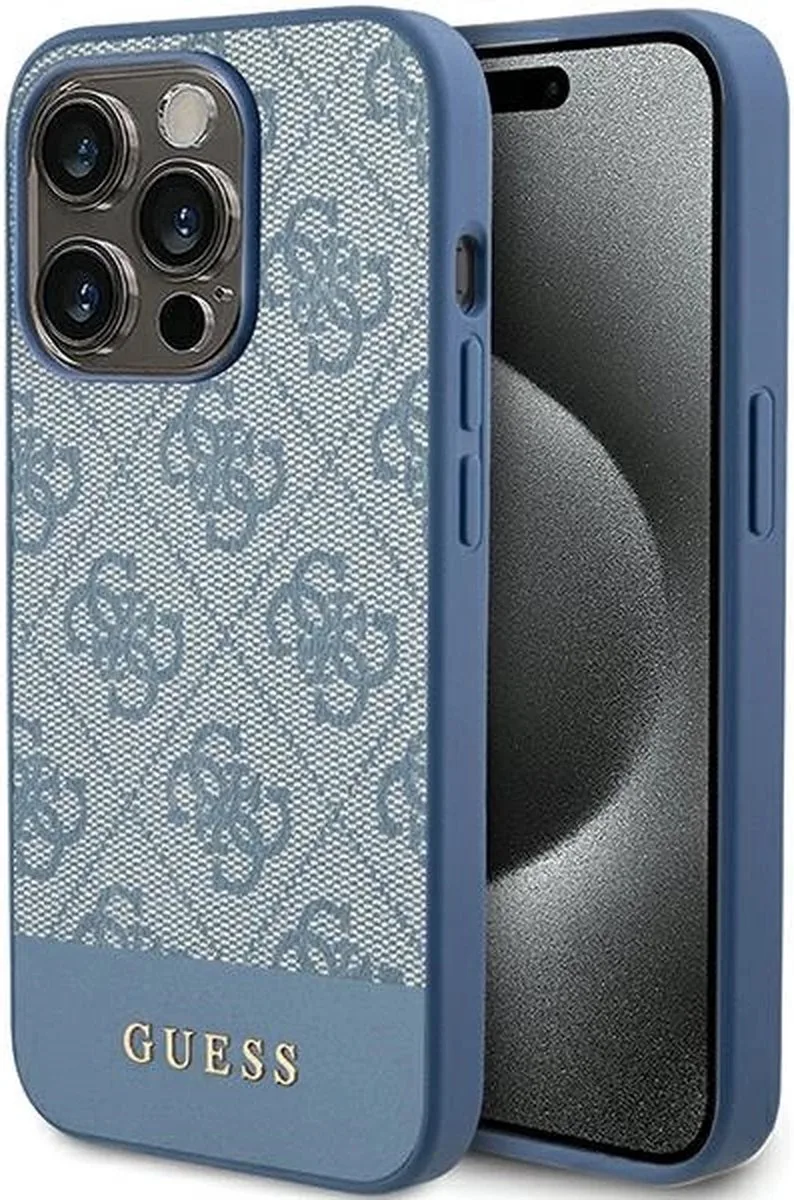 Guess 4G Stripe Back Case - Geschikt voor Apple iPhone 15 Pro (6.1") de Guess en Bleu – photo produit