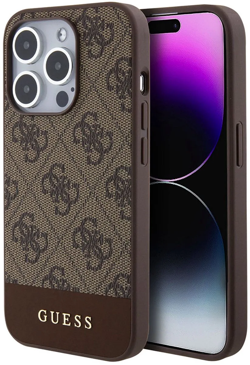 Guess 4G Stripe Back Case (MagSafe Compatible) - Geschikt voor Apple iPhone 15 Pro Max (6.7") fra Guess i Brun – produktbillede