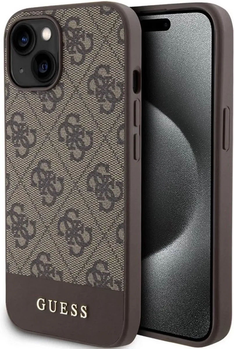 Guess 4G Stripe Back Cover - Geschikt voor Apple iPhone 15 (6.1") van Guess in Bruin – productfoto