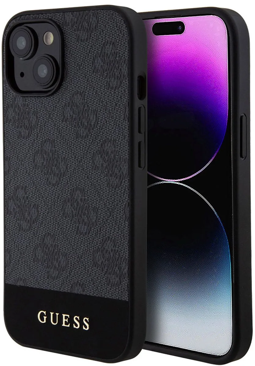 Guess 4G Stripe Back Cover - Geschikt voor Apple iPhone 15 (6.1") fra Guess i Grå – produktbillede