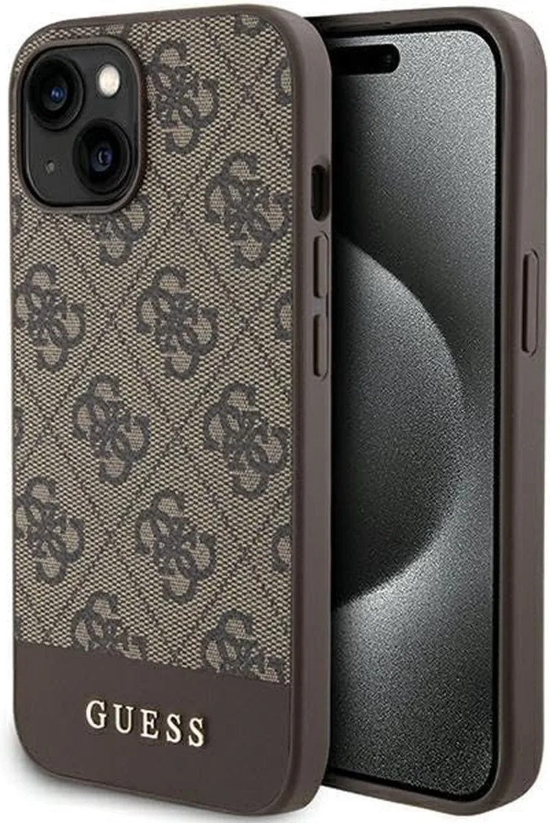 Guess 4G Stripe Collection hoesje voor iPhone 15 / 14 / 13 de Guess en Marron – photo produit
