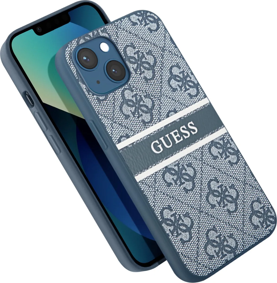 Guess 4G Stripe Logo Backcase hoesje Geschikt Voor iPhone 13 Mini fra Guess i Blå – produktbillede