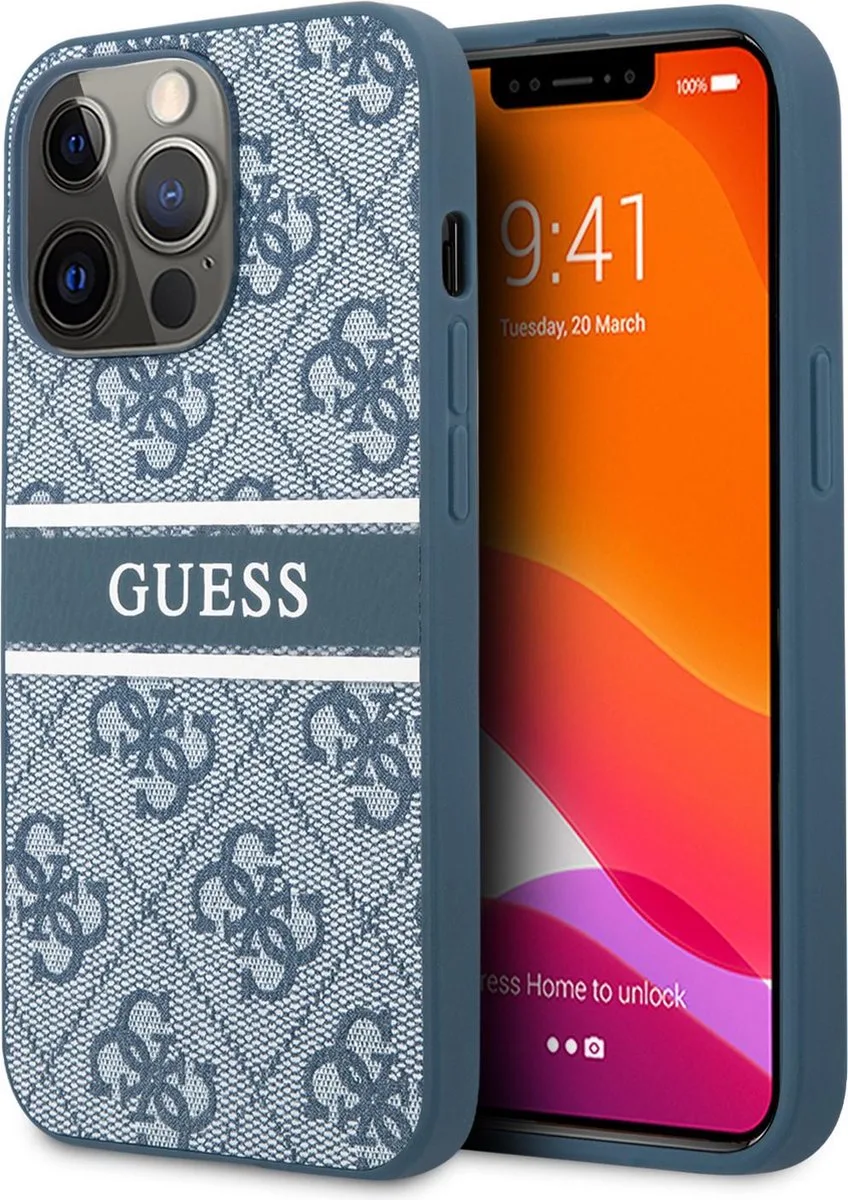 Guess 4G Stripe Logo Backcase hoesje iPhone 13 Pro van Guess in Blauw – productfoto