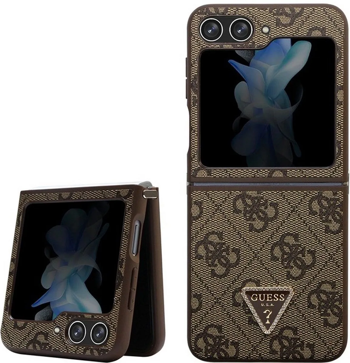 Guess 4G Triangle Back Case - Geschikt voor Samsung Galaxy Z Flip 5 (F731) de Guess en Marron – photo produit