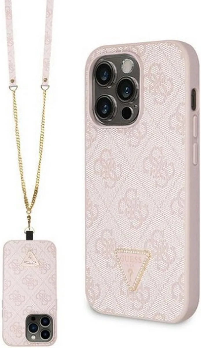 Guess 4G Triangle Crossbody Back Case - Apple iPhone 14 Pro Max (6.7") van Guess in Roze – productfoto