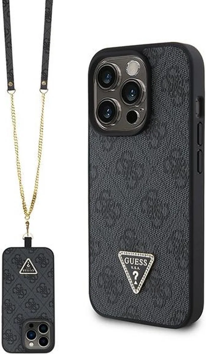 Guess 4G Triangle Crossbody Back Case - Geschikt voor Apple iPhone 15 Pro (6.1") van Guess in Zwart – productfoto