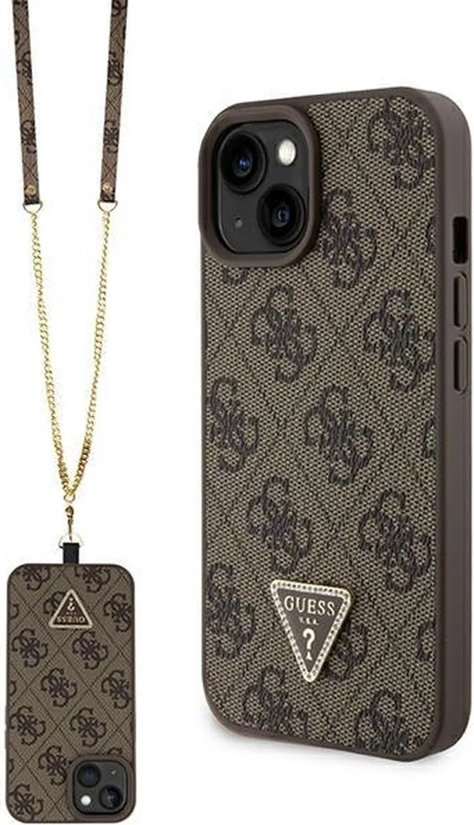 Guess 4G Triangle Crossbody Back Case - Geschikt voor Apple iPhone 15 (6.1") van Guess in Bruin – productfoto