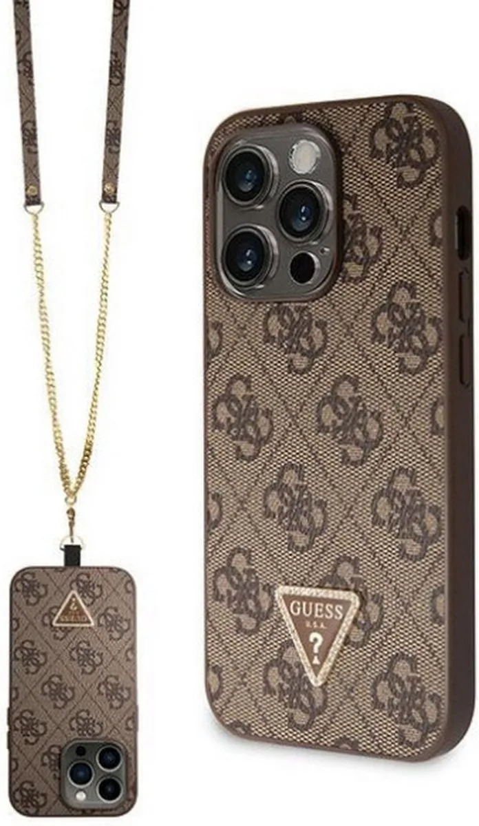 Guess 4G Triangle Crossbody Back Case - Geschikt voor Apple iPhone 14 Pro (6.1") van Guess in Bruin – productfoto