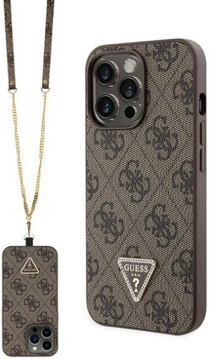 Guess 4G Triangle Crossbody Back Case - Geschikt voor Apple iPhone 13 Pro (6.1") van Guess in Bruin – productfoto