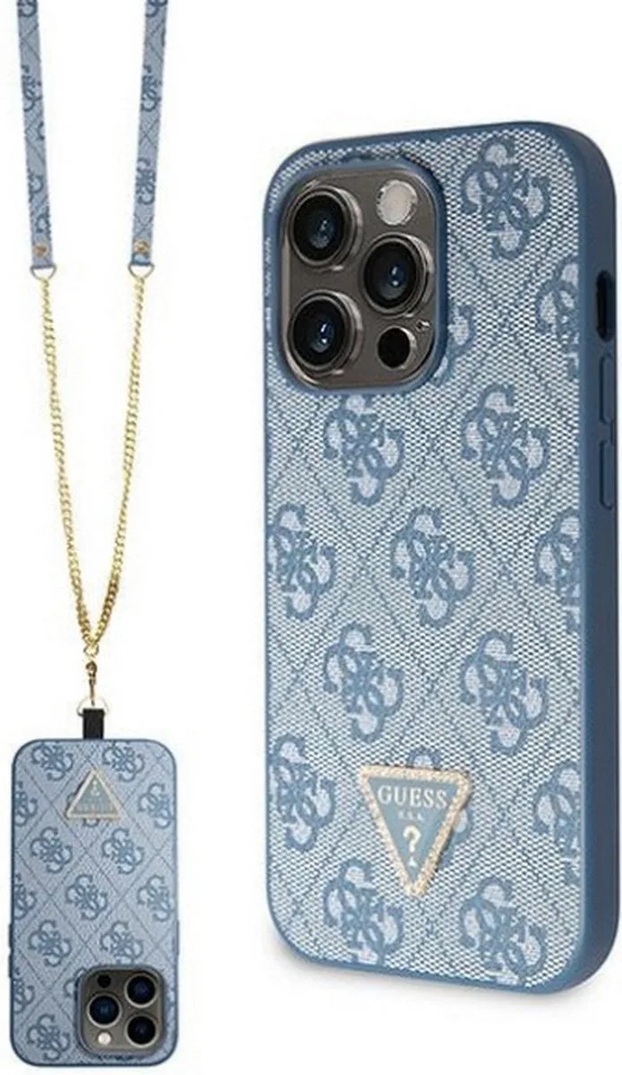 Guess 4G Triangle Crossbody Back Case - Geschikt voor Apple iPhone 14 Pro (6.1") van Guess in Blauw – productfoto