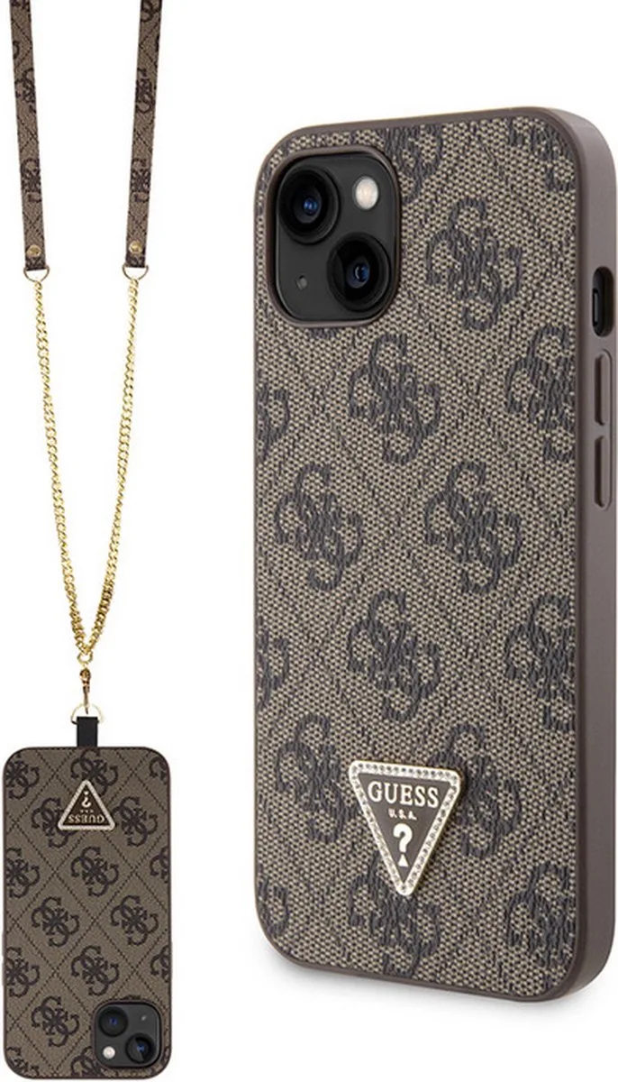 Guess 4G Triangle Crossbody Back Case - Geschikt voor Apple iPhone 14 (6.1") van Guess in Bruin – productfoto