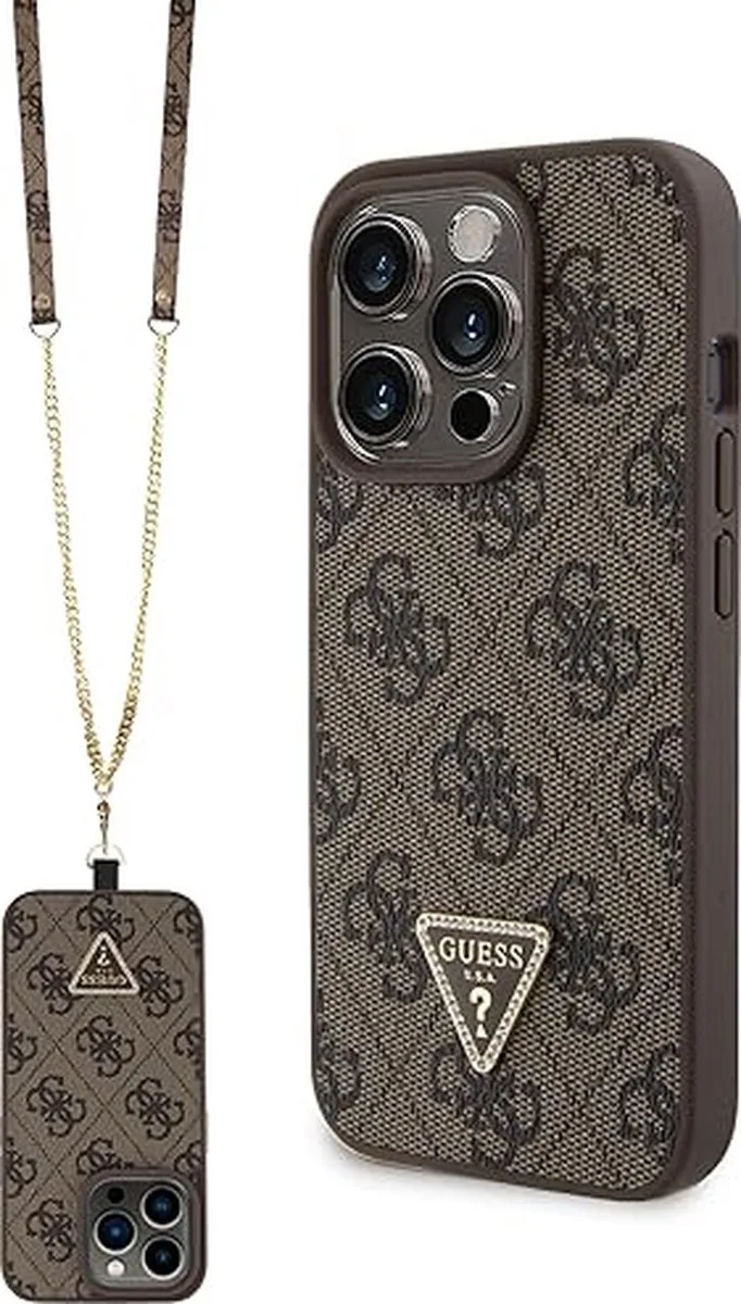 Guess 4G Triangle Crossbody Back Case - Geschikt voor Apple iPhone 15 Pro (6.1") van Guess in Bruin – productfoto