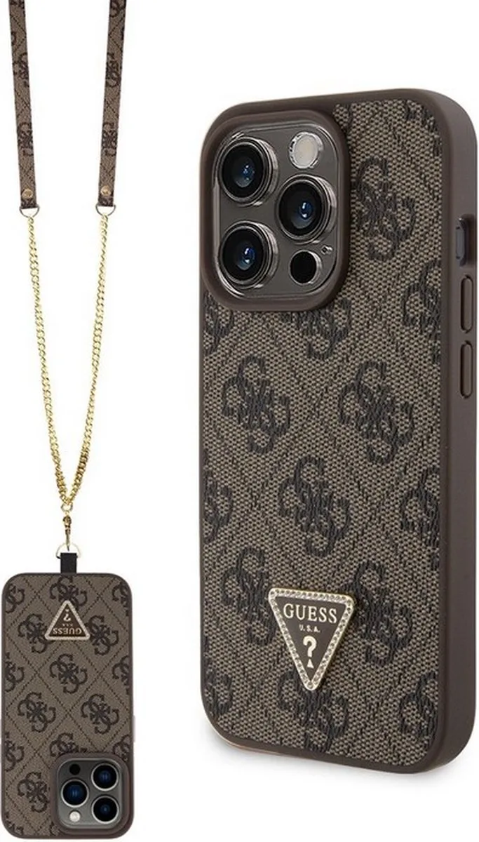 Guess 4G Triangle Crossbody Back Case - Geschikt voor Apple iPhone 15 Pro Max (6.7") de Guess en Marron – photo produit