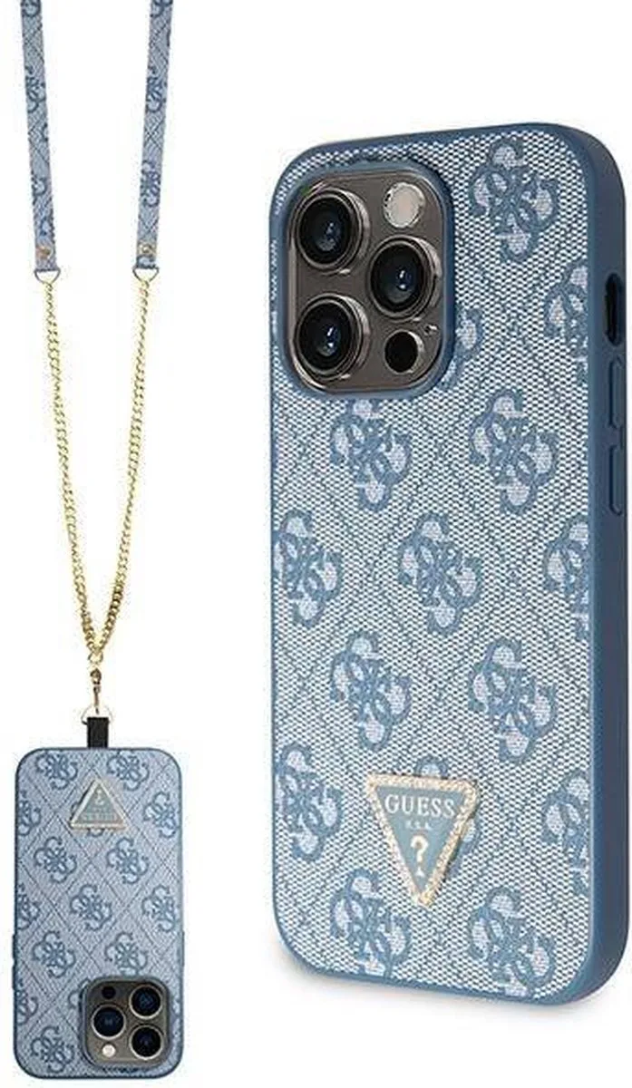 Guess 4G Triangle Crossbody Back Case - Geschikt voor Apple iPhone 15 Pro Max (6.7") van Guess in Blauw – productfoto