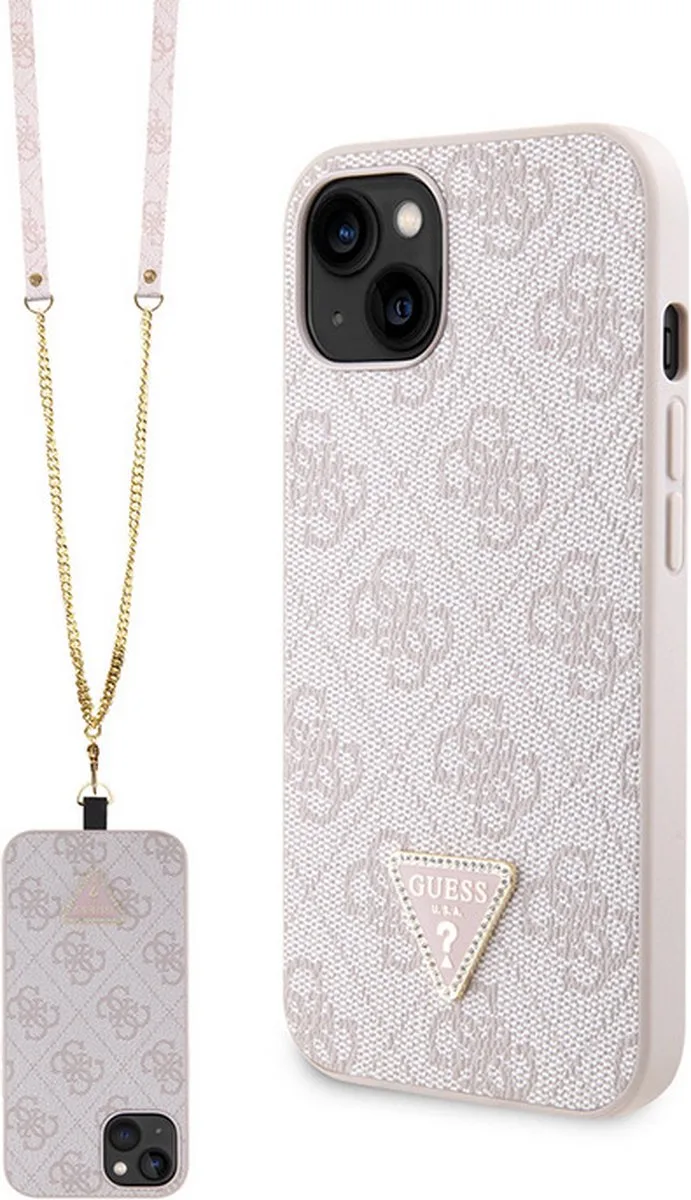 Guess 4G Triangle Crossbody Back Case - Geschikt voor Apple iPhone 13 (6.1") van Guess in Roze – productfoto