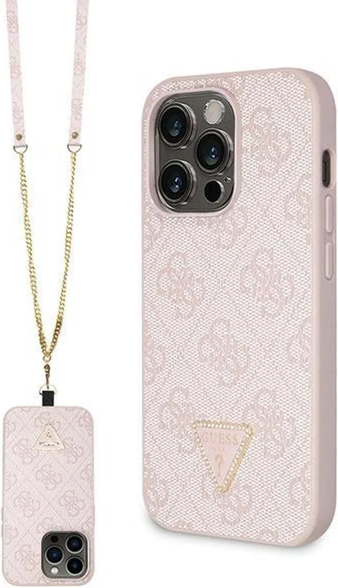 Guess 4G Triangle Crossbody Back Case - Geschikt voor Apple iPhone 15 Pro Max (6.7") van Guess in Roze – productfoto