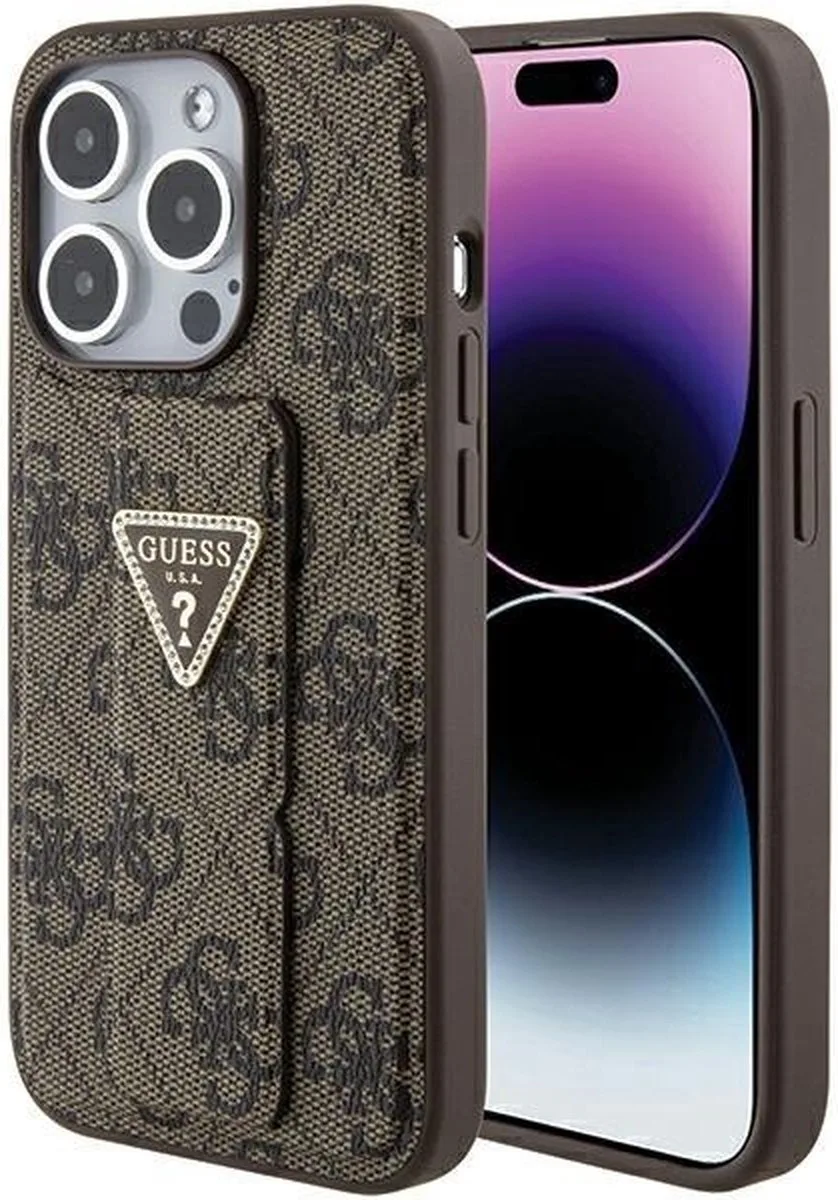 Guess 4G Triangle Grip Back Case - Geschikt voor Apple iPhone 15 Pro Max (6.7") van Guess in Bruin – productfoto
