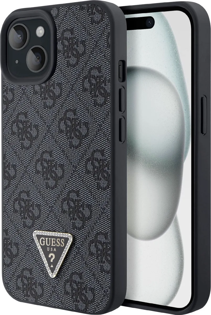 Guess 4G Triangle Logo Back Case - Geschikt voor Apple iPhone 15 Plus (6.7") - Grijs de Guess en Noir – photo produit