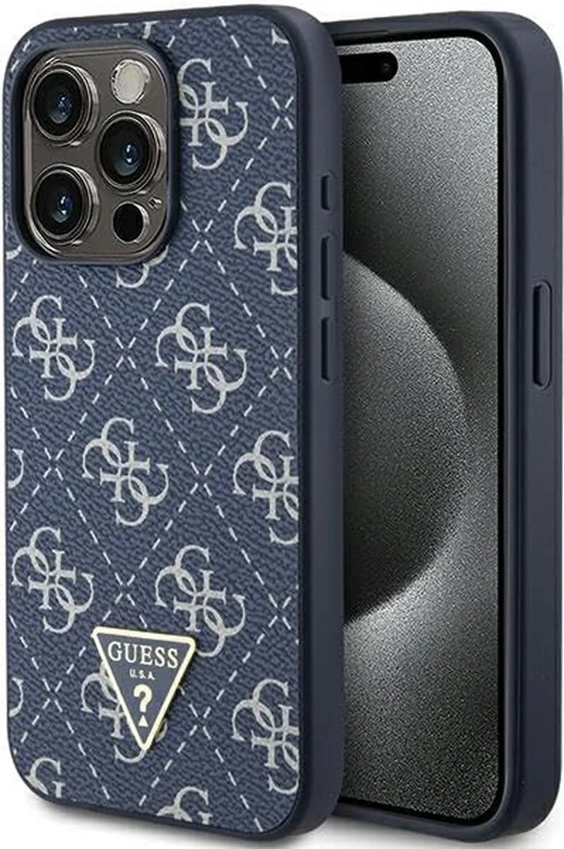 Guess 4G Triangle Logo Back Case - Geschikt voor Apple iPhone 15 Pro (6.1") van Guess in Blauw – productfoto