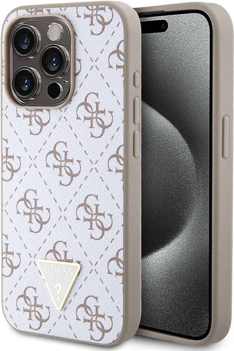 Guess 4G Triangle Logo Back Case - Geschikt voor Apple iPhone 15 Pro (6.1") de Guess en Blanc – photo produit