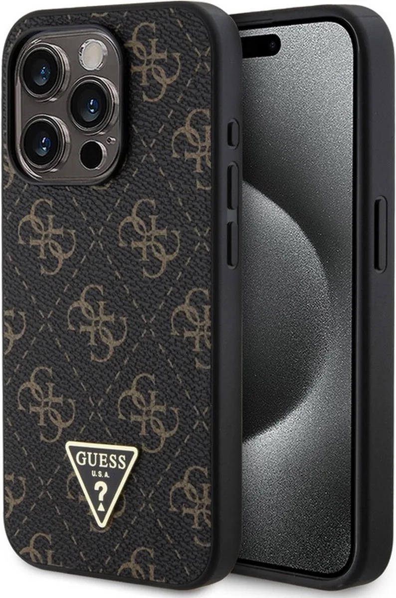 Guess 4G Triangle Logo Back Case - Geschikt voor Apple iPhone 15 Pro (6.1") van Guess in Zwart – productfoto