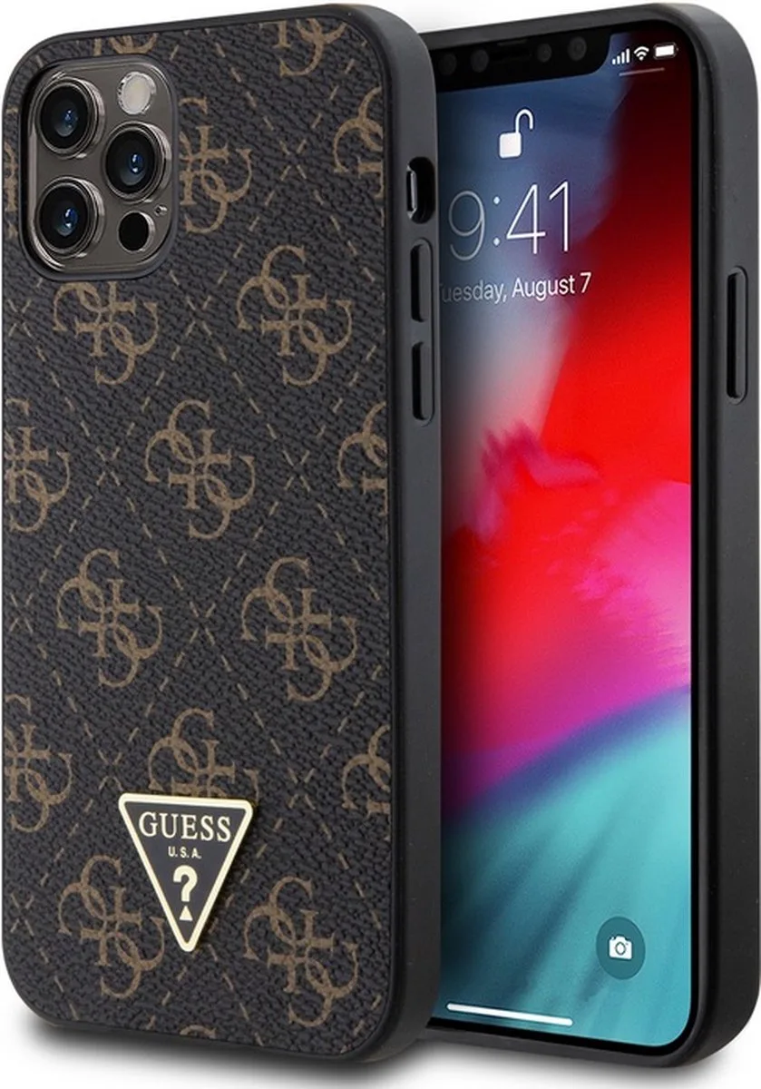 Guess 4G Triangle Logo Back Case - Geschikt voor Apple iPhone 12/12 Pro (6.1") van Guess in Zwart – productfoto
