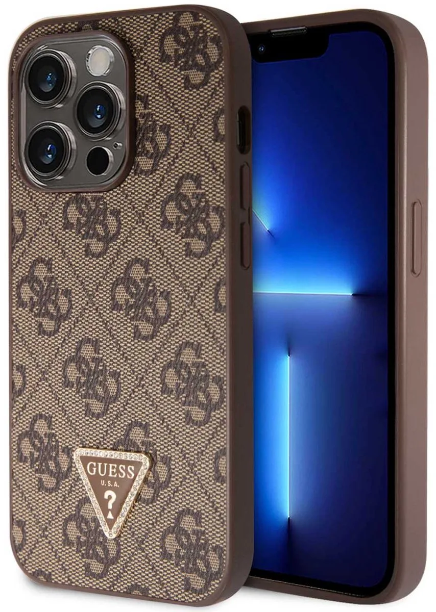 Guess 4G Triangle Logo Back Case - Geschikt voor Apple iPhone 15 Pro (6.1") de Guess en Marron – photo produit
