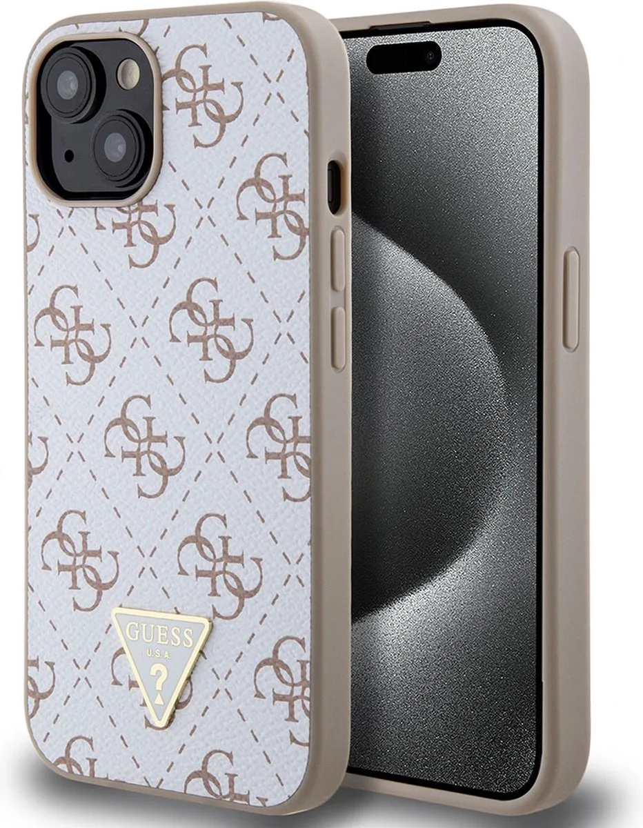 Guess 4G Triangle Logo Back Case - Geschikt voor Apple iPhone 15 (6.1") de Guess en Blanc – photo produit