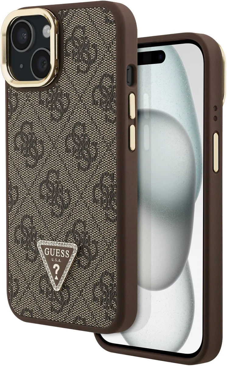 Guess 4G Triangle Logo Back Case - Geschikt voor Apple iPhone 15 (6.1") fra Guess i Brun – produktbillede