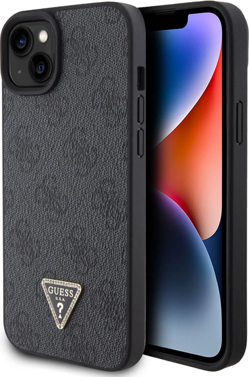 Guess 4G Triangle Logo Back Case - Geschikt voor Apple iPhone 15 (6.1") - Grijs de Guess en Noir – photo produit