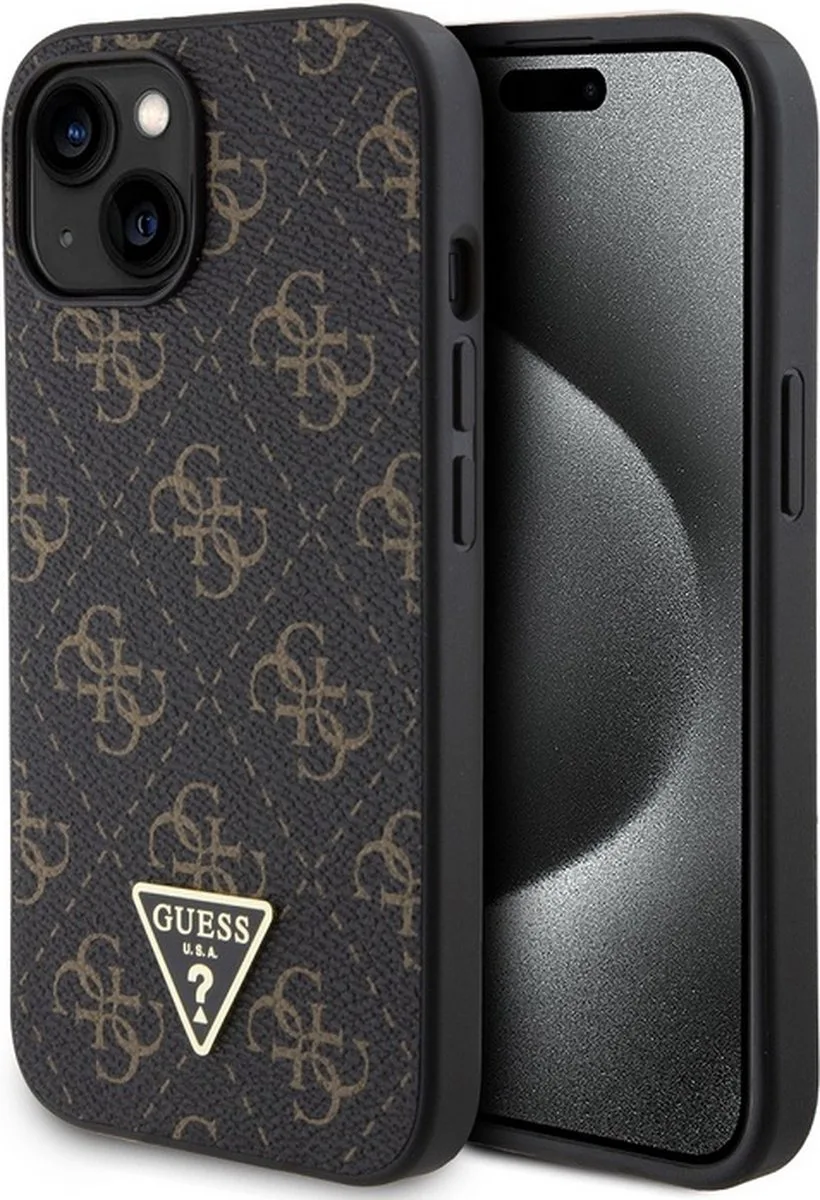 Guess 4G Triangle Logo Back Case - Geschikt voor Apple iPhone 15 (6.1") van Guess in Zwart – productfoto