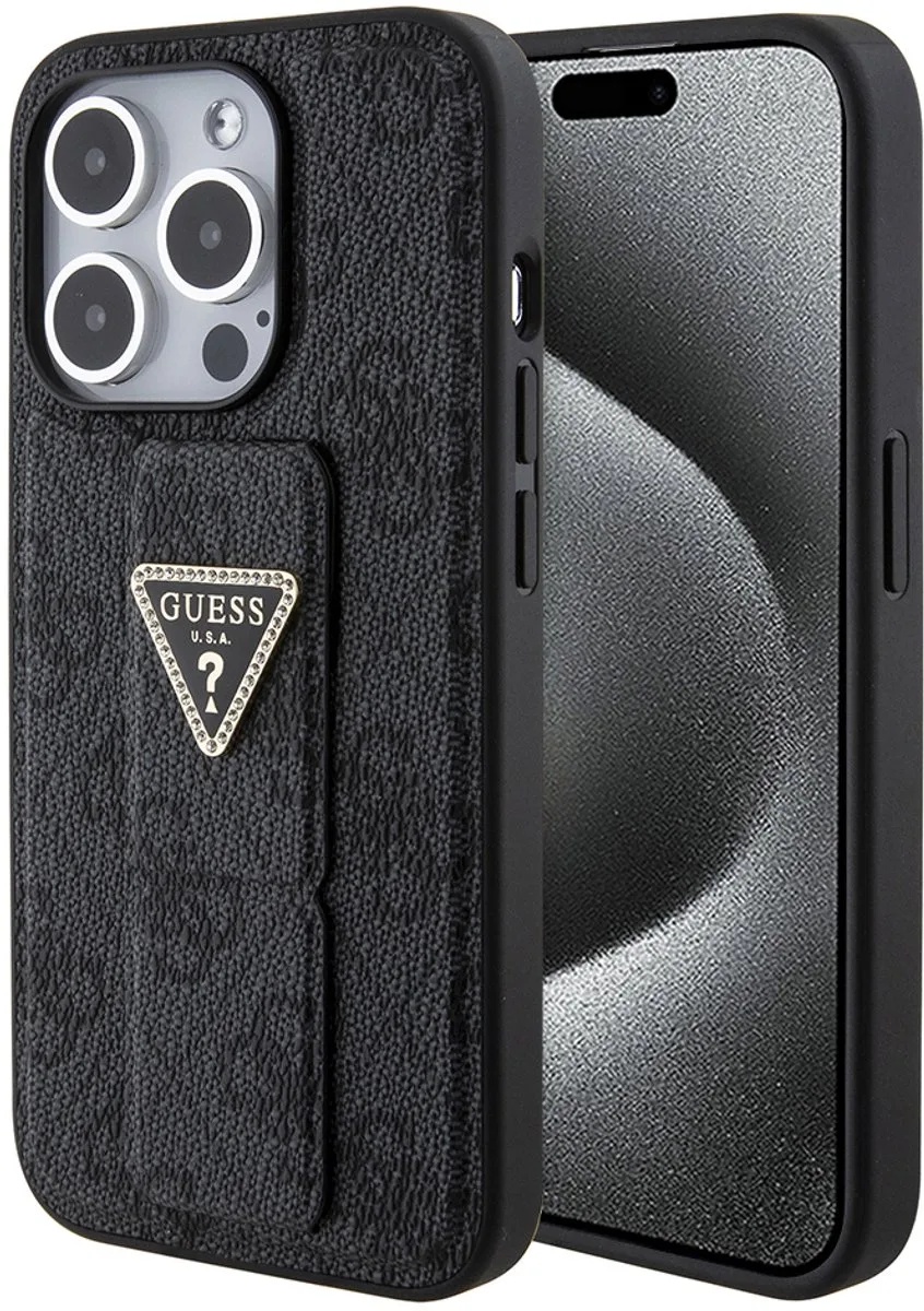 Guess 4G Triangle Logo Grip Back Case - Geschikt voor Apple iPhone 15 Pro (6.1") fra Guess i Grå – produktbillede