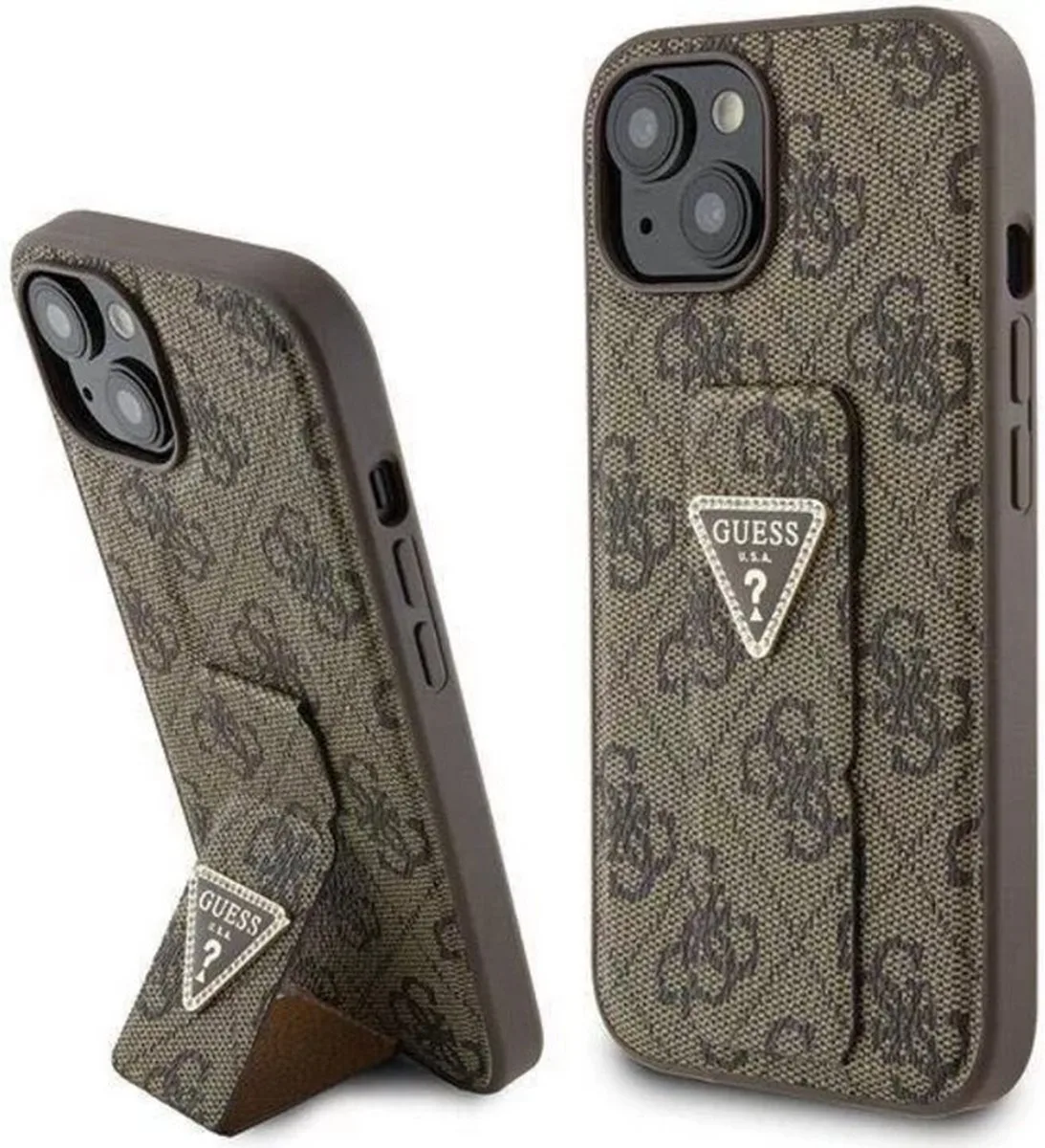 Guess 4G Triangle Logo Grip Case - Geschikt voor Apple iPhone 15 (6.1") van Guess in Bruin – productfoto