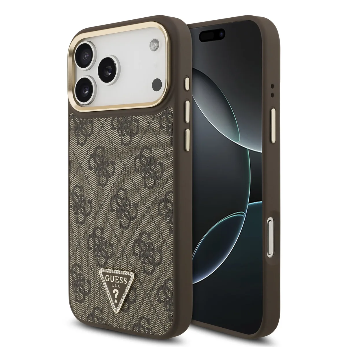 Guess 4G Triangle Logo hoesje voor iPhone 17 Pro Max en iPhone 18 Pro Max met MagSafe - Bruin van Guess – productfoto