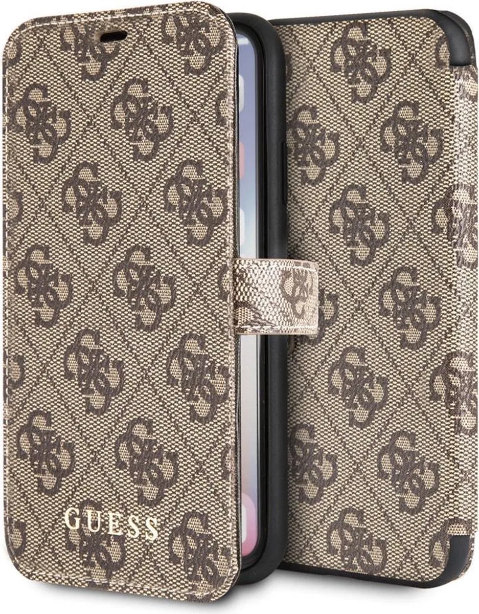 Guess 4G Wallet Book Cover - Geschikt voor Apple iPhone X/XS (5.8") de Guess en Marron – photo produit