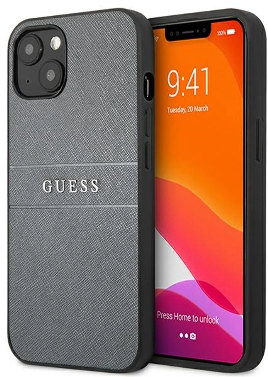 GUHCP13SPSASBGR - iPhone 13 mini Hoesje - Saffiano Strap - Precieze Pasvorm från Guess i Grå – produktbild