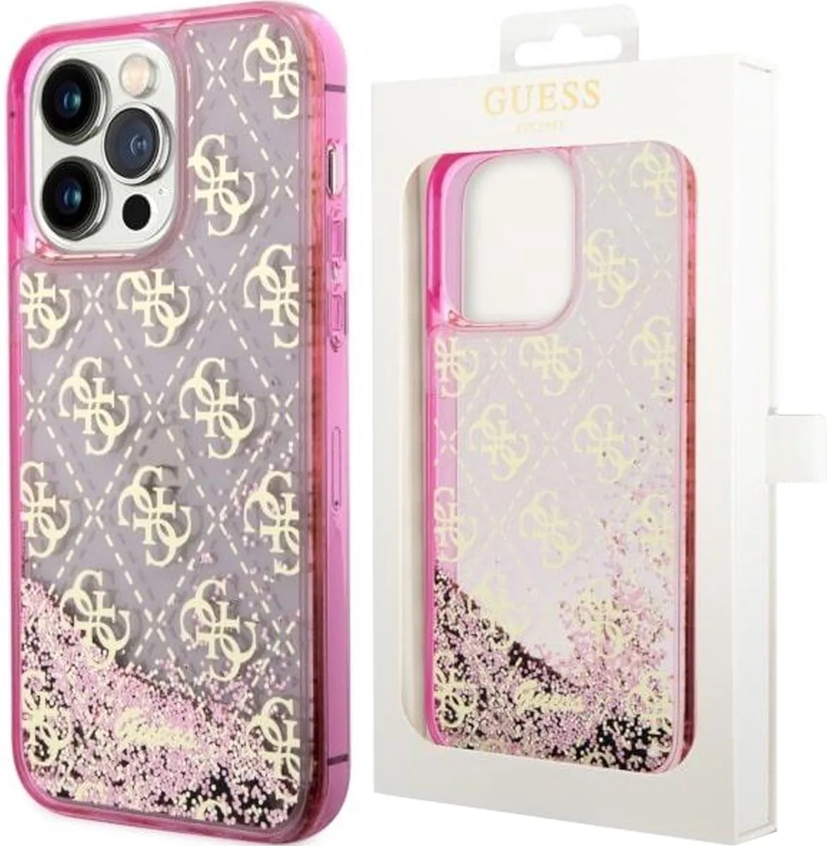 GUHCP14LLC4PSGP - hoesje voor iPhone - 14 - Pro - Liquid - Glitter - 4G - Transculent de Guess en Rose – photo produit