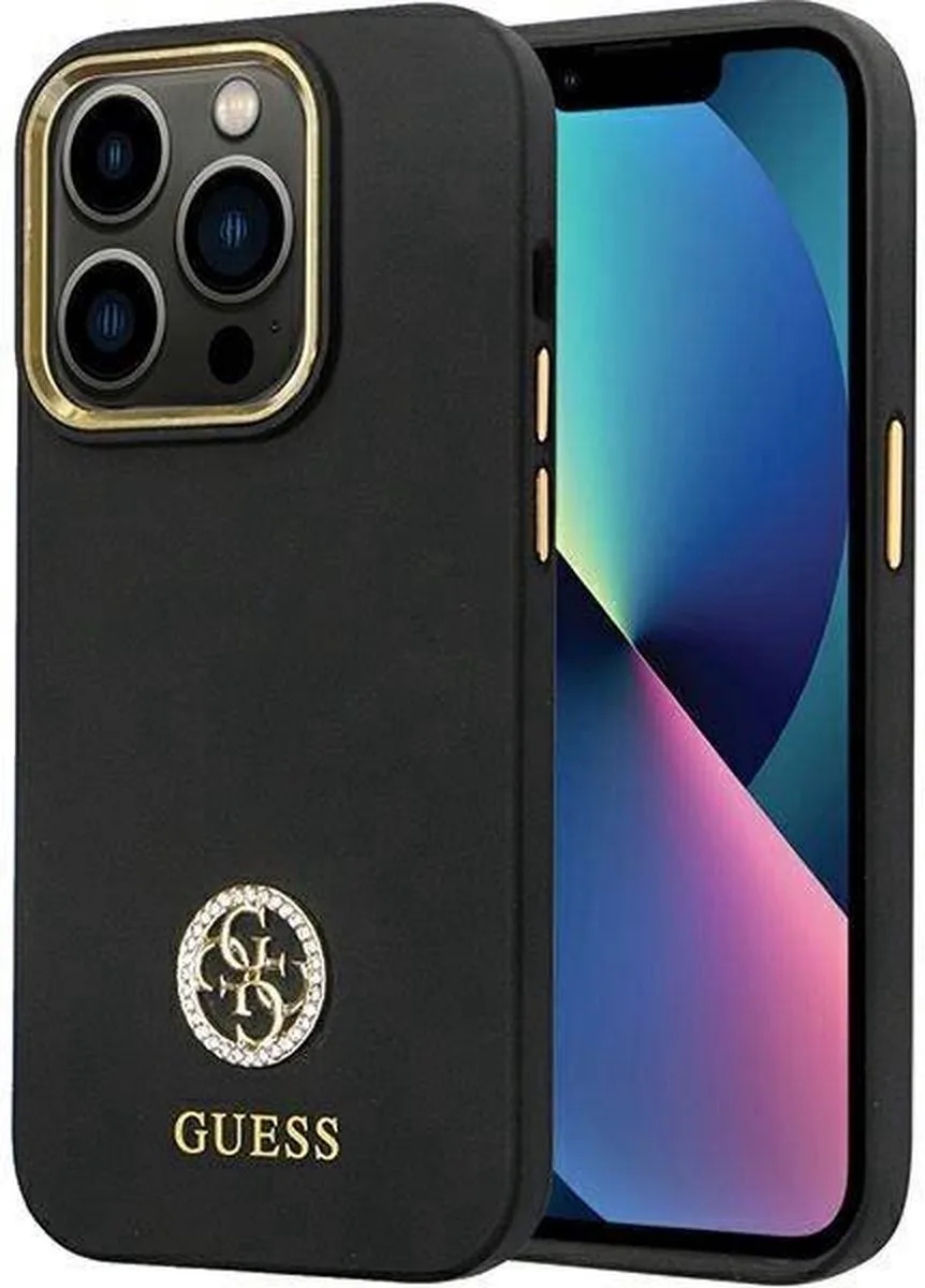 GUHCP14LM4DGPK case for iPhone 14 Pro - black Silicone Logo Strass 4G de Guess en Noir – photo produit