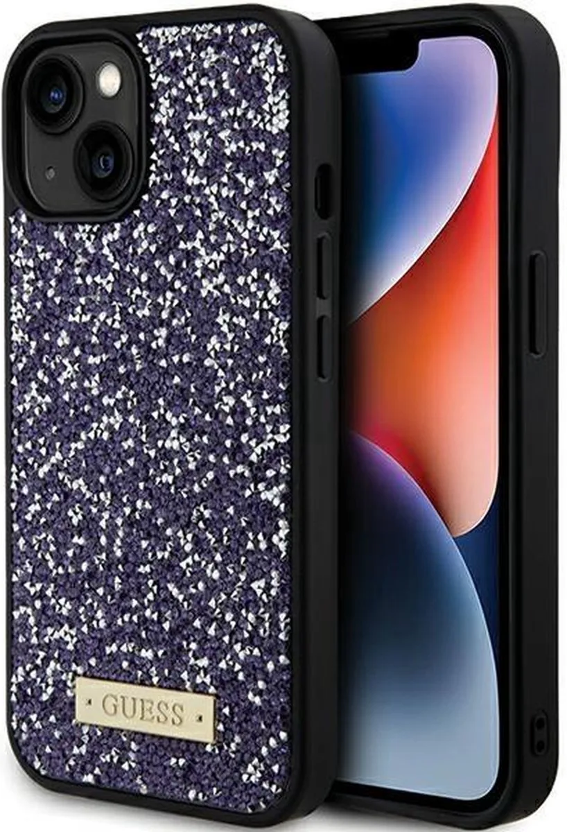 GUHCP15SPFGSBSP iPhone 15 6.1" fioletowy/purple hardcase Rhinestone Metal Logo från Guess i Lila – produktbild