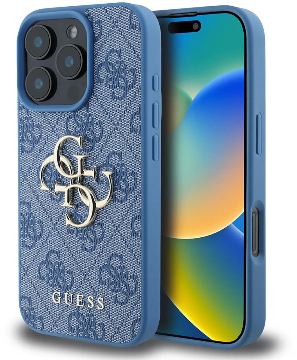 GUHCP16L4GMGBL iPhone 16 Pro 6,3" blauw/blauw hardcase 4G Groot Logo van Guess in Blauw – productfoto