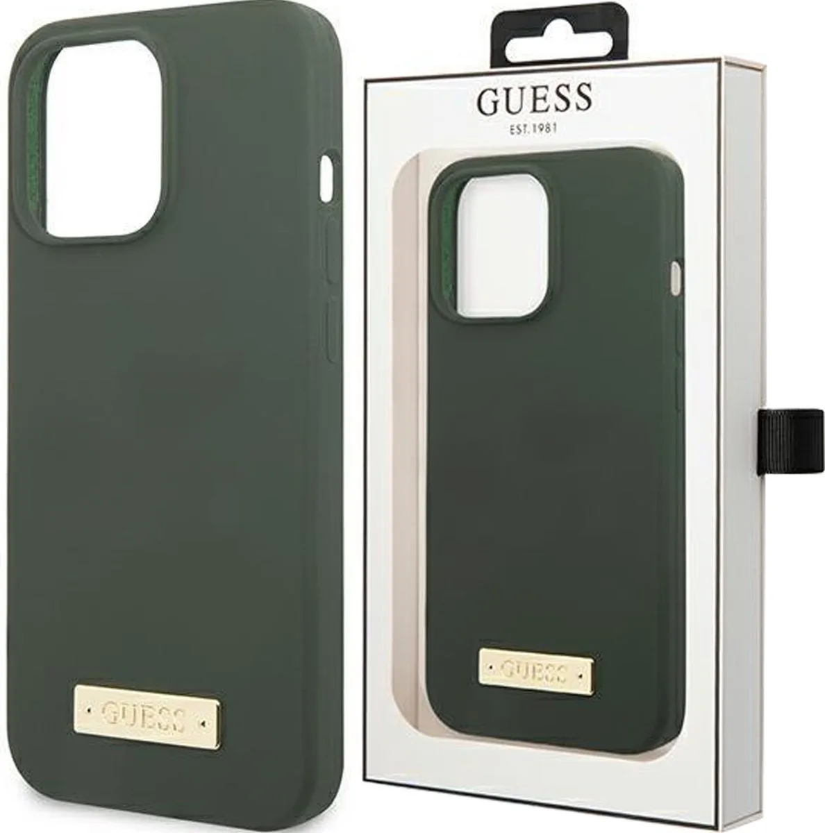 GUHMP13LSPLA - iPhone - 13 - Pro / 13 - 6.1 - groen/kaki - harde - hoes - Siliconen - logoplaat - MagSafe de Guess en Vert – photo produit