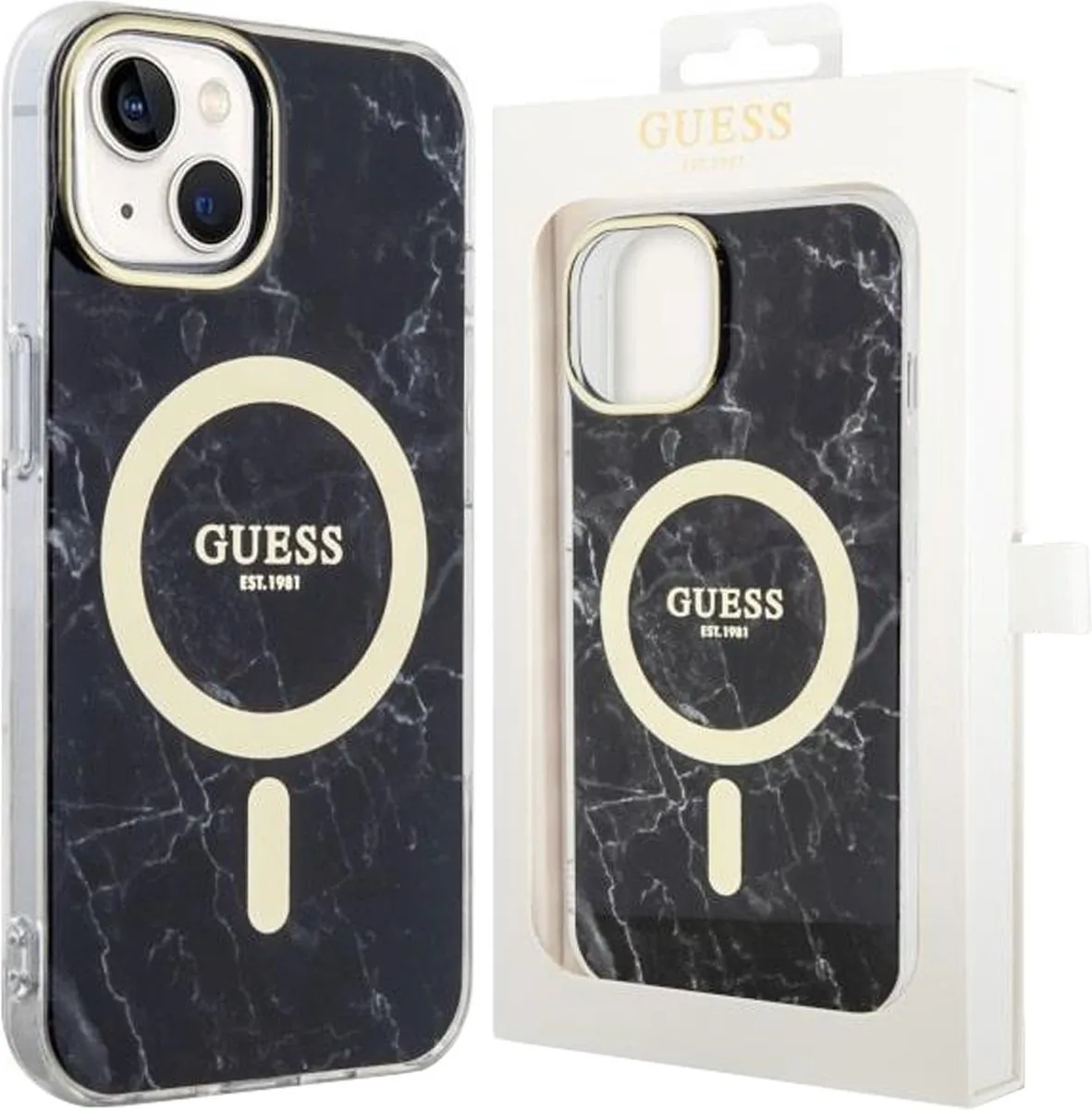 GUHMP14MPCUMAK - hoesje voor iPhone - 14 - Plus - 6.7 - Marmer - MagSafe fra Guess i Sort – produktbillede