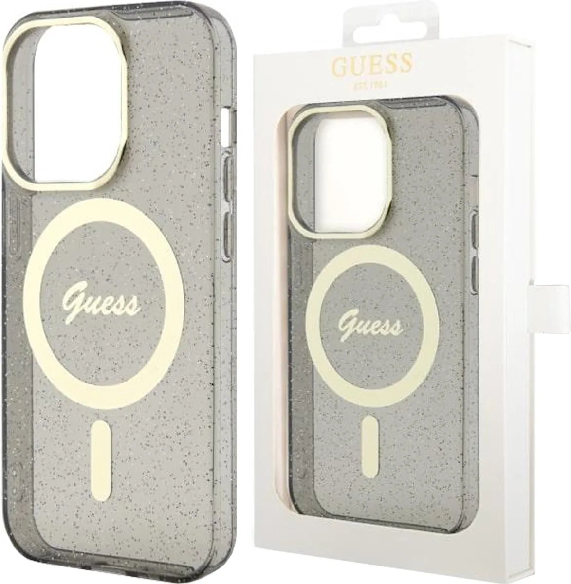 GUHMP14SHCMCGK - hoesje voor iPhone - 14 - Glitter - Goud - MagSafe de Guess en Noir – photo produit