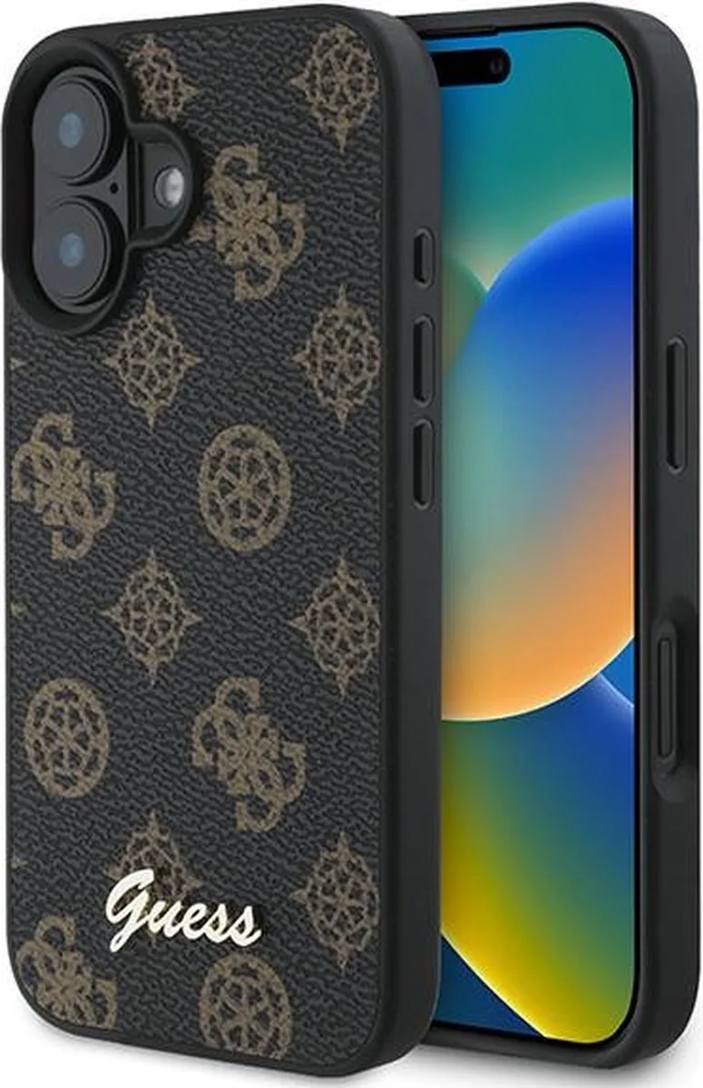 GUHMP16MPGPYSK iPhone 16 Plus 6,7" zwart/zwart hardcase PU Peony Script MagSafe fra Guess i Universeel – produktbillede